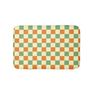 Tapete De Banheiro Padrão de Gingham - Laranja Verde Marrom