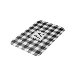 Tapete De Banheiro Padrão de Gingham Preto e Branco com Monograma