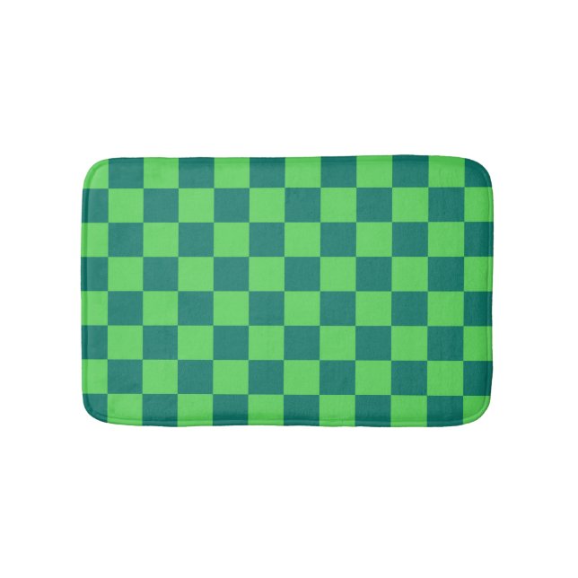 Tapete De Banheiro Padrão de Gingham Verde Azul (frente)