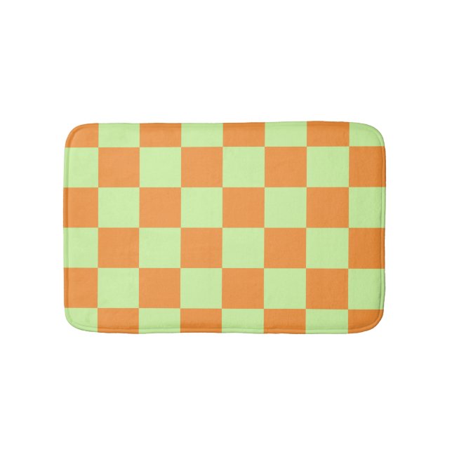 Tapete De Banheiro Padrão de Gingham Verificado em Laranja Verde (frente)