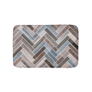 Tapete De Banheiro Padrão de Herringbone em Cinza azul marrom