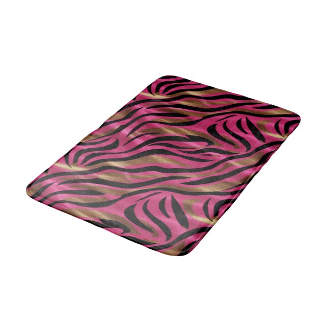 Tapete De Banheiro Padrão de Impressão Animal Dourado de Zebra Rosa P (Angulado)