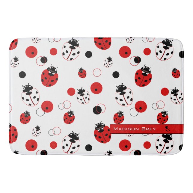 Tapete De Banheiro Padrão de Ladybug vermelho, preto e branco simples (Frente)
