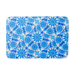 Tapete De Banheiro Padrão de mandala, azul de cobalto, turquesa e bra
