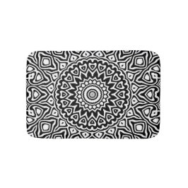 Tapete De Banheiro Padrão de Mandala Preto e Branco Moderno