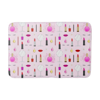 Tapete De Banheiro Padrão de Maquiagem Rosa Glam