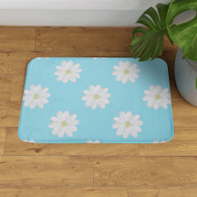 Padrão de margarida branca moderna Aqua Blue Bath 