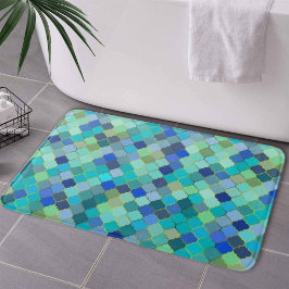 Tapete De Banheiro Padrão de mosaico marroquino azul aqua
