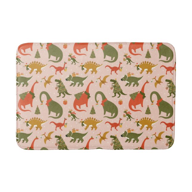 Tapete De Banheiro Padrão de Natal do Dinossauro Festivo (Frente)