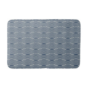 Tapete De Banheiro Padrão de onda azul e branco do marinho
