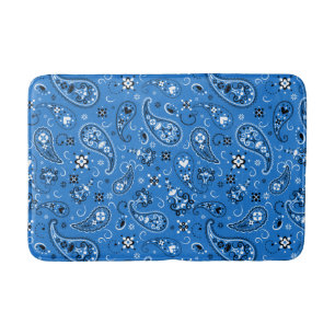 Tapete De Banheiro Padrão de Paisley Bandana Azul Retroativo