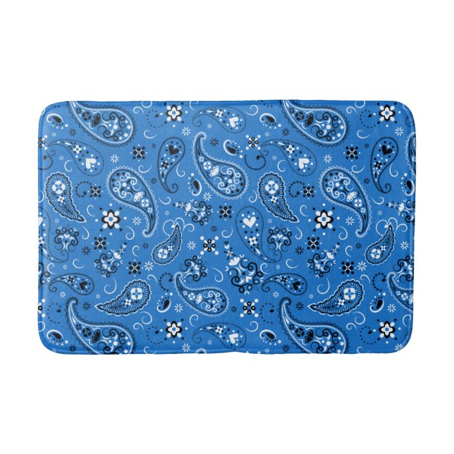 Tapete De Banheiro Padrão de Paisley Bandana Azul Retroativo (Frente)