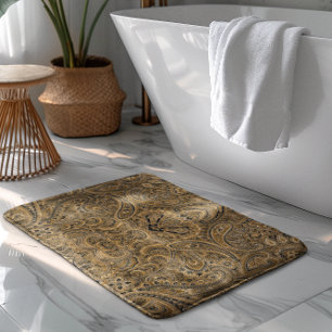 Tapete De Banheiro Padrão de Paisley Floral Beige & Brown