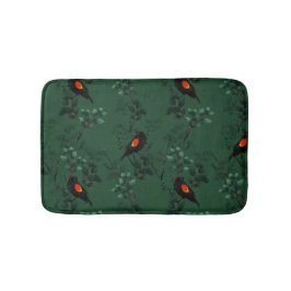 Tapete De Banheiro Padrão de Pássaro Negra Vermelho