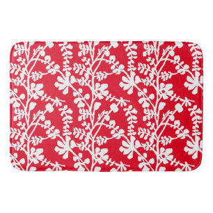 Tapete De Banheiro Padrão De Repetição Floral Vermelho E Branco