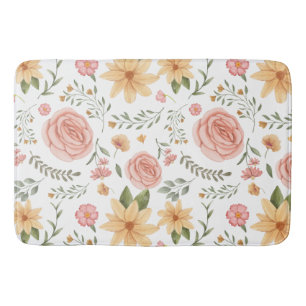 Tapete De Banheiro Padrão de Rosa de flor selvagem do legante rosa
