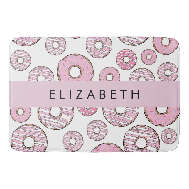 Tapete De Banheiro Padrão De Rosquinhas, Rosquinhas Rosa, Escoamento, (Frente)