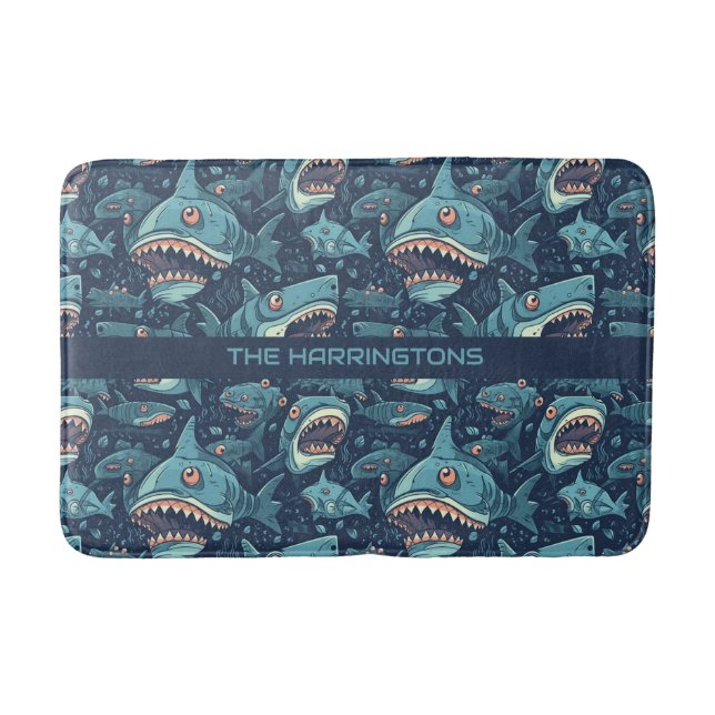 Tapete De Banheiro Padrão de Sharks de Nome Personalizado (Frente)