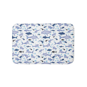 Tapete De Banheiro Padrão de silhueta de tubarão branco e azul