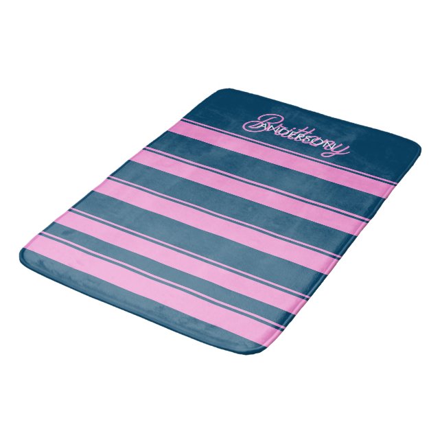 Tapete De Banheiro Padrão de Stripes Azul e Rosa Personalizado (Angulado)