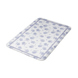 Tapete De Banheiro Padrão de Toile Botânico de Hortênsia Azul e Branc