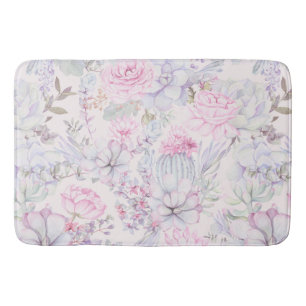 Tapete De Banheiro Padrão de Verão de Ilustração Suculenta Floral Ros