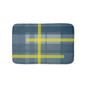 Tapete De Banheiro Padrão de xadrez azul e amarelo