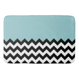 Tapete De Banheiro Padrão de ziguezague preto e branco, Chevron, azul