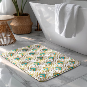 Tapete De Banheiro Padrão Dourado e azul de Art Deco em branco