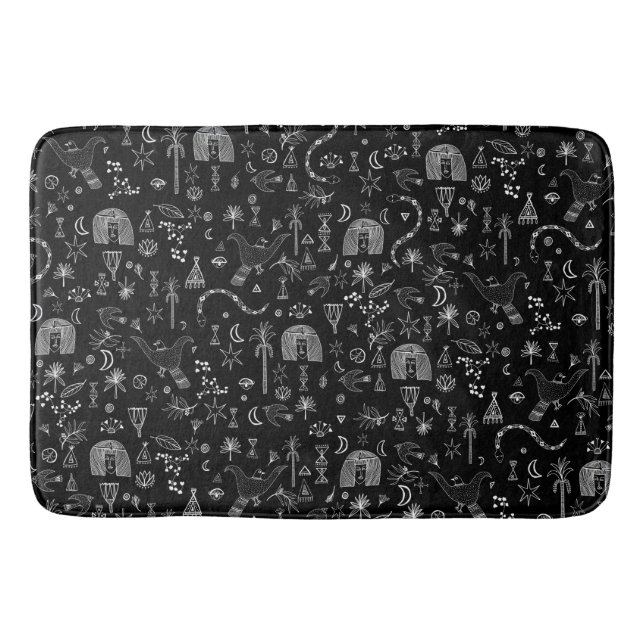 Tapete De Banheiro Padrão Egípcio de Plantas Misteriosas e Flores (Frente)