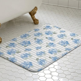 Tapete De Banheiro Padrão Elegante de Hortênsia Azul com Listra Cinza