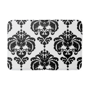 Tapete De Banheiro Padrão Elegante Moderno Chic Damask Preto e Branco