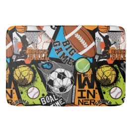 Tapete De Banheiro Padrão Esportivo Com Bolas