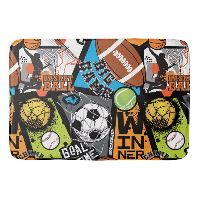 Tapete De Banheiro Padrão Esportivo Com Bolas (Frente)