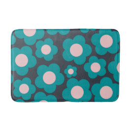 Tapete De Banheiro Padrão Flor Simples, Cor-de-Rosa, Preppy Azul