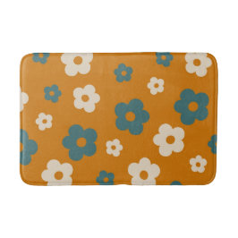 Tapete De Banheiro Padrão Flor Simples Floral Azul Preppy