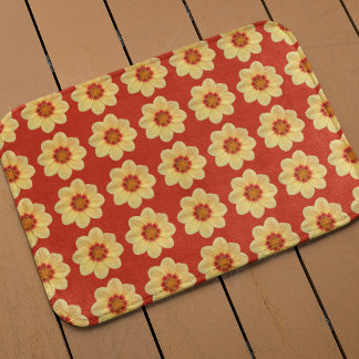 Tapete De Banheiro Padrão Floral Amarelo Dahlia em Vermelho