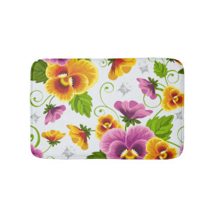 Tapete De Banheiro Padrão floral amarelo e rosa