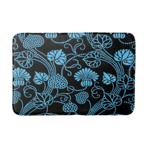 Tapete De Banheiro Padrão Floral Antigo Preto no Azul