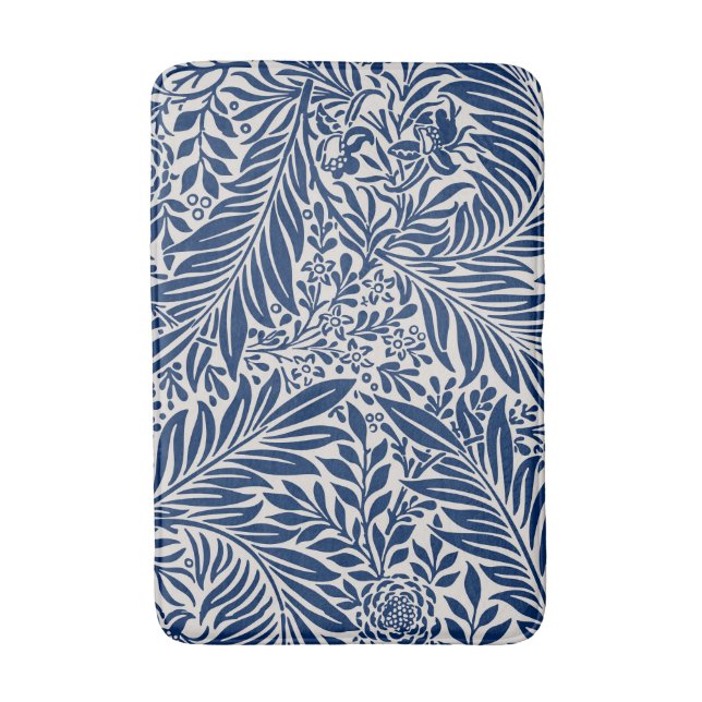 Tapete De Banheiro padrão floral azul com folhas e flores diversas (Frente Vertical)
