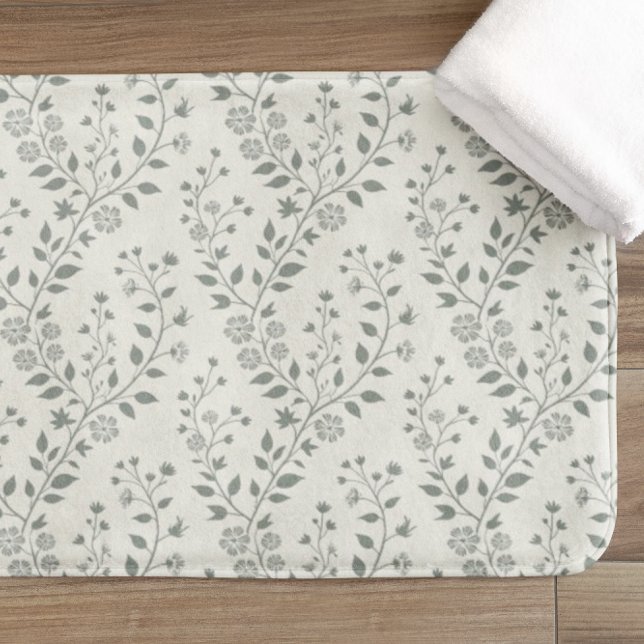 Tapete De Banheiro Padrão Floral Boho Minimalista Creme Salvia Elegan (Criador carregado)