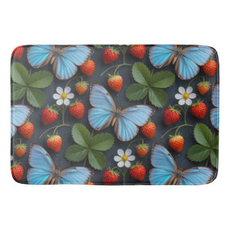Tapete De Banheiro Padrão Floral com Borboletas Azuis Morpho