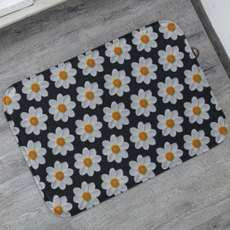 Tapete De Banheiro Padrão Floral de Dahlia Branca em Preto