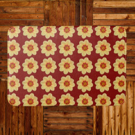 Tapete De Banheiro Padrão Floral de Dália Amarela sobre Vermelho Tijo