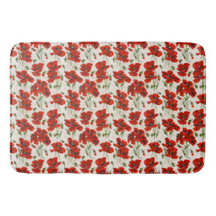 Tapete De Banheiro Padrão Floral de Papoula Vermelha Vintage Arte Bot