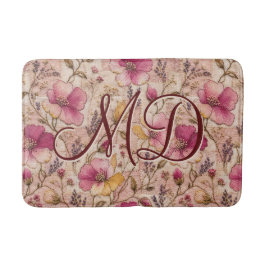 Tapete De Banheiro Padrão Floral de Remendo Rosa Vintage