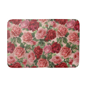 Tapete De Banheiro Padrão Floral de Vintage Vermelho Rosa Rosa Doura