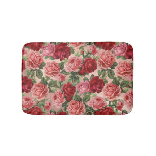 Tapete De Banheiro Padrão Floral de Vintage Vermelho Rosa Rosa Doura