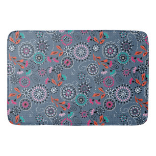 Tapete De Banheiro Padrão floral do abstrato étnico retro cinza blu