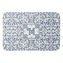 Tapete De Banheiro Padrão Floral Gráfico Azul Elegante Monograma